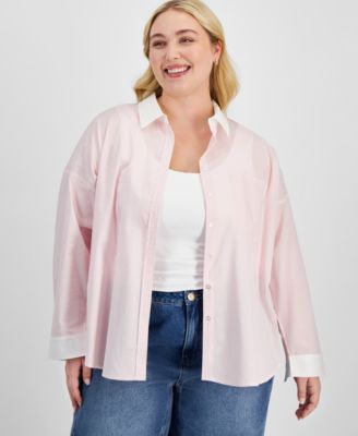 And Now This - Trendy Plus Size Cotton Striped Contrast Shirt