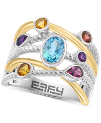 EFFY Collection - Multi Gemstone Mixed Cut Bezel Crossover Statement Ring (1-7/8 ct. t.w.) in Sterling Silver & 14k Gold-Plated Sterling Silver