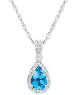 Macy's - Lab-Created Emerald (1 ct. t.w.) & Lab-Created White Sapphire (1/6 ct. t.w.) Halo 18" Pendant Necklace in 10k Gold