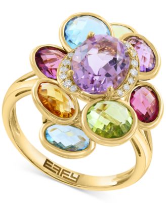 EFFY Collection - Multi-Gemstone (-- ct. tw.) & Diamond (1/20 ct. t.w.) Cluster Ring in 14k Gold