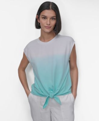 DKNY - Women's Sleeveless Ombre Tie-Front Blouse