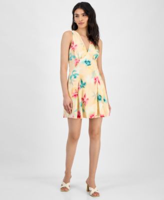 Bar III - Printed V-Neck Empire-Waist Sleeveless Dress
