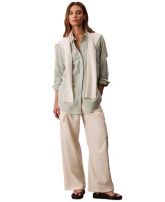 Calvin Klein Jeans - Women's Striped Cotton Button-Front Shirt