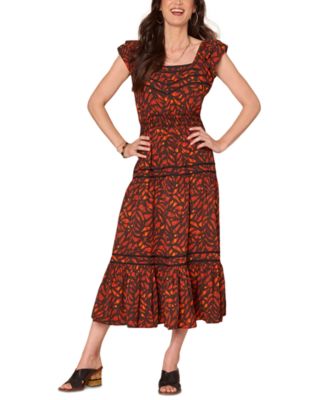 Democracy - Petite Printed Flutter-Sleeve Tiered Dress