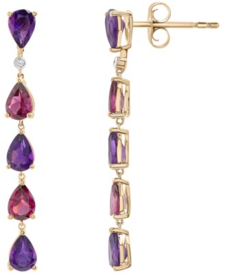 Macy's - Amethyst (3-5/8 ct. t.w.) and Rhodolite (3-5/8 ct. t.w.) Drop Long Earrings in 14K Yellow Gold