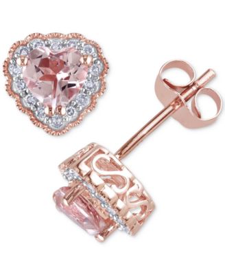 Macy's - Morganite (1 ct. t.w.) & Diamond (1/10 ct. t.w.) Heart Stud Earrings in 10k Rose & White Gold