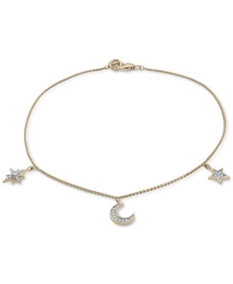 Wrapped - Diamond Moon & Stars Charm Ankle Bracelet (1/10 ct. t.w.) in 10k Gold