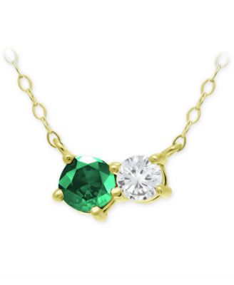 Giani Bernini - Green Quartz & Cubic Zirconia Two-Stone Pendant Necklace, 16" + 2" extender