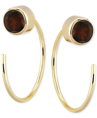 Macy's - Garnet Bezel Threader Earrings (5/8 ct. t.w.) in 14k Gold (Also in Sky Blue Topaz, Cubic Zirconia, Smoky Quartz, & Peridot)