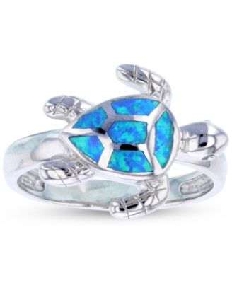 Macy's - Lab-Grown Opal Inlay Turtle Ring in Sterling Silver