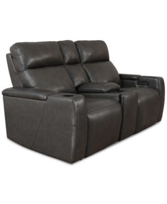 Furniture - Greymel 74" Leather Loveseat with Console and Power Headrests