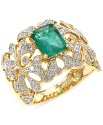 EFFY Collection - Emerald (1-3/8 ct. t.w.) & Diamond (1/3 ct. t.w.) Openwork Statement Ring in 14k Gold