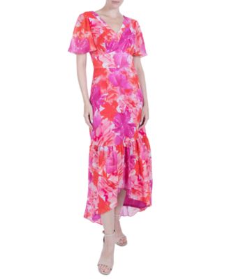 julia jordan - Women's Printed Flutter-Sleeve High-Low Maxi Dress