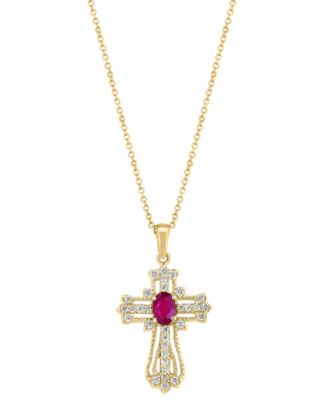 EFFY Collection - Ruby (1/2 ct. t.w.) & Diamond (1/2 ct. t.w.) Openwork Cross 18" Pendant Necklace in 14k Gold
