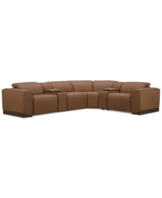 Furniture - Lovro 6-Pc. Leather Sectional with 2 Power Motion Chairs & 2 Consoles