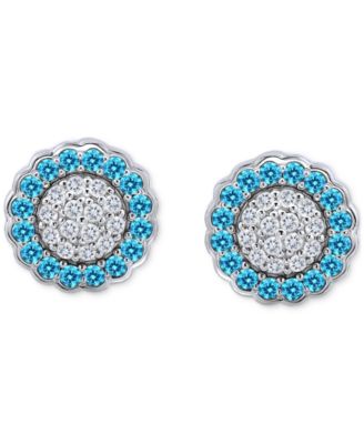 Giani Bernini - Blue & White Cubic Zirconia Reverse Halo Stud Earrings