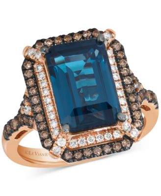 Le Vian - Deep Sea Blue Topaz (3-7/8 ct. t.w.) & Diamond (5/8 ct. t.w.) Double Halo Ring in 14k Rose Gold