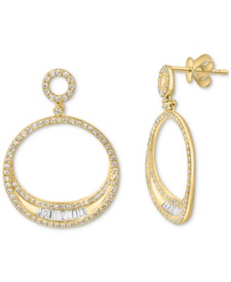 EFFY Collection - Diamond Round & Baguette Open Circle Drop Earrings (3/4 ct. t.w.) in 14k Gold