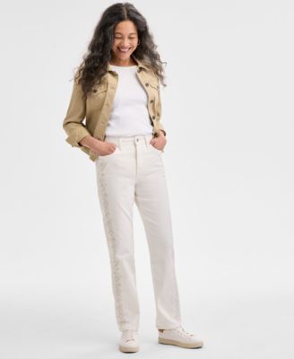 Style & Co - Petite Embroidered High-Rise Straight-Leg Jeans