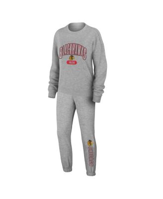 WEAR by Erin Andrews - Women's  Heather Gray Chicago Blackhawks Knit Long Sleeve Tri-Blend T-Shirt Pants Sleep Set