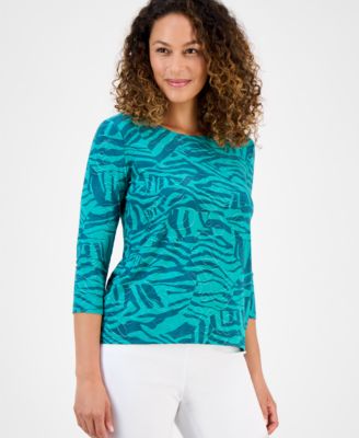 JM Collection - Petite Windswept Jacquard Scoop-Neck Top