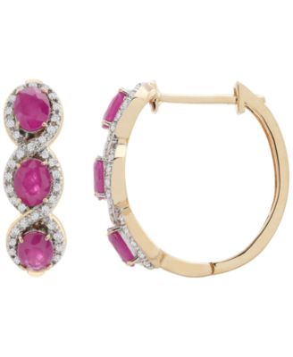 Macy's - Ruby (1-3/8 ct. t.w.) and Diamond (1/6 ct. t.w.) Infinity Hoop Earrings in 14K Gold-Plated Over Sterling Silver