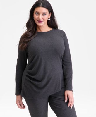 I.N.C. International Concepts - Plus Size Ribbed Asymmetrical-Hem Top