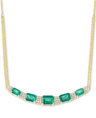 RARE Featuring GEMFIELDS - Emerald (4-1/3 ct. t.w.) & Diamond (1/3 ct. t.w.) Collar Necklace in 14k Gold, 16" + 2" extender
