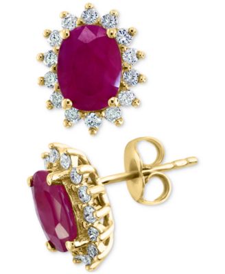 EFFY Collection - Ruby (2-7/8 ct. t.w.) & Diamond (3/8 ct. t.w.) Halo Stud Earrings in 14k Gold
