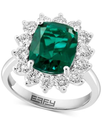 EFFY Collection - Lab Grown Emerald (3-1/4 ct. t.w.) & Lab Grown Diamond (1-3/8 ct. t.w.) Halo Ring in 14k White Gold