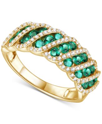 Macy's - Lab-Grown Emerald (3/4 ct. t.w.) &  Lab-Grown White Sapphire (3/8 ct. t.w.) Diagonal Row Statement Ring in 14k Gold-Plated Sterling Silver