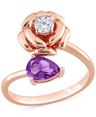 Macy's - Amethyst (5/8 ct. t.w.) & White Topaz (1/3 ct. t.w.) Rose Bypass Ring in Rose-Plated Sterling Silver