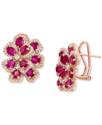 EFFY Collection - Ruby (4-1/4 ct. t.w.) & Diamond (7/8 ct. t.w.) Flower Statement Earrings in 14k Rose Gold