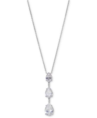 Eliot Danori - Silver-Tone Triple Pear Cubic Zirconia Drop Lariat Necklace