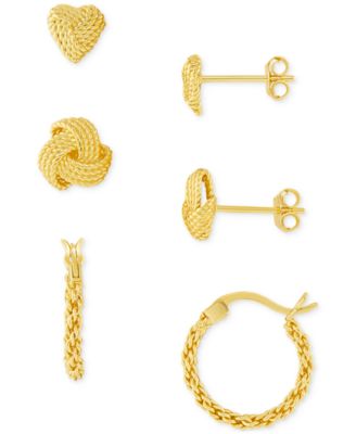Macy's - 3-Pc. Set Loveknot Stud & Twisted Hoop Earrings in 18K Gold Over Sterling Silver or Sterling Silver