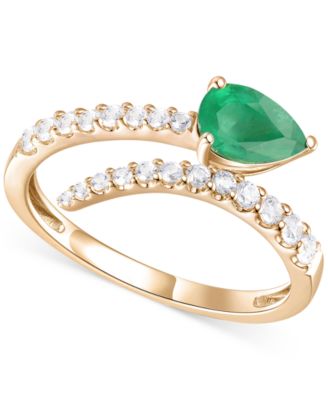 Macy's - Emerald (5/8 ct. t.w.) & Diamond Bypass Ring (1/3 ct. t.w.) in 14k Yellow Gold