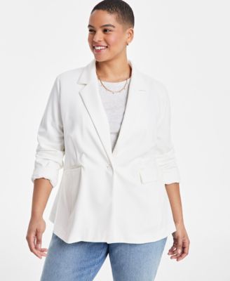 On 34th - Trendy Plus Size Longline Pont&eacute;-Knit Blazer