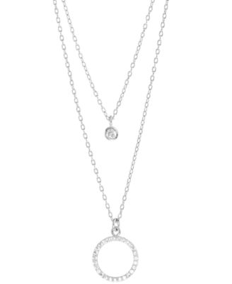 Macy's - Cubic Zirconia Two-Row Pendant Necklace in Sterling Silver or 14k Gold Over Sterling Silver, 18" + 2" extender