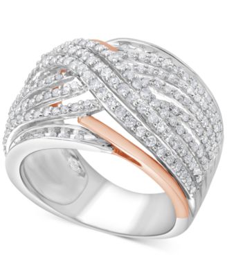 Macy's - Diamond Multirow Openwork Crossover Ring (1 ct. t.w.) in 10k Two-Tone Gold