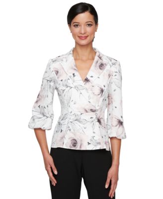 Alex Evenings - Petite Jacquard Printed Faux-Wrap Top