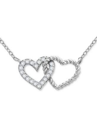 Giani Bernini - Cubic Zirconia Double Heart Necklace (1/4 ct. t.w.) in Sterling Silver, 16" + 2" extender