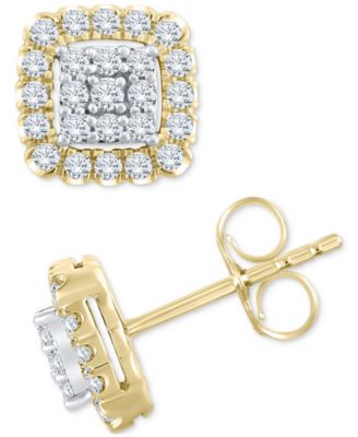 Macy's - Diamond Openwork Square Halo Cluster Stud Earrings (1/2 ct. t.w.) in 14k Gold
