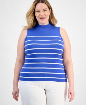 Tahari ASL - Plus Size Striped Sleeveless Sweater