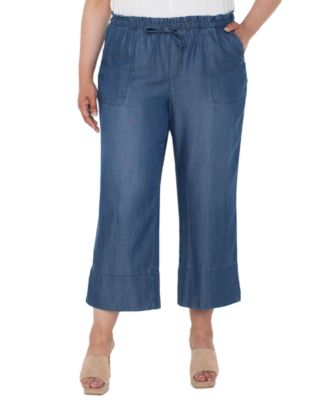 Liverpool Los Angeles - Trendy Plus Size Chambray Pull-On Cropped Pants