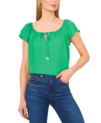 CeCe - Women's Round-Neck Flutter-Sleeve Blouse