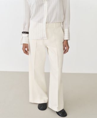 MANGO - Women's High-Waisted Wideleg Cotton Trousers