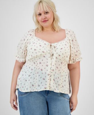 Planet Heart - Trendy Plus Puff-Sleeve Woven Top