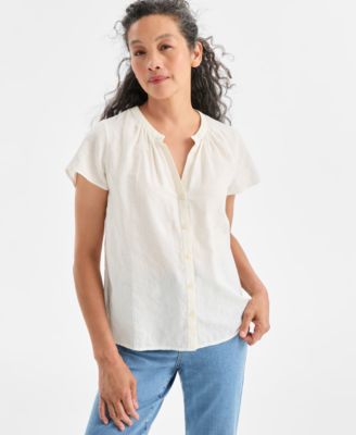 Style & Co - Women's Solid Button-Front Flutter-Sleeve Top