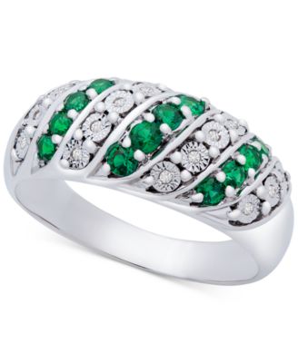 Macy's - Emerald (3/8 ct. t.w.) & Diamond (1/20 ct. t.w.) Statement Ring in Sterling Silver (Also in Ruby & Sapphire)
