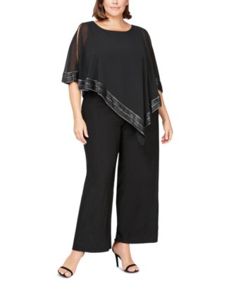 SL Fashions - Plus Size Asymmetrical-Overlay Jumpsuit